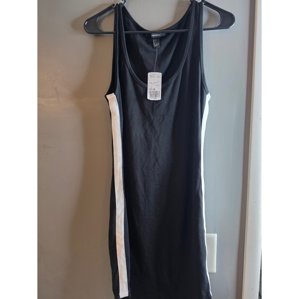 Forever 21 Womens Black Side Stripe Sleeveless Ribbed Bodycon Mini Dress Large